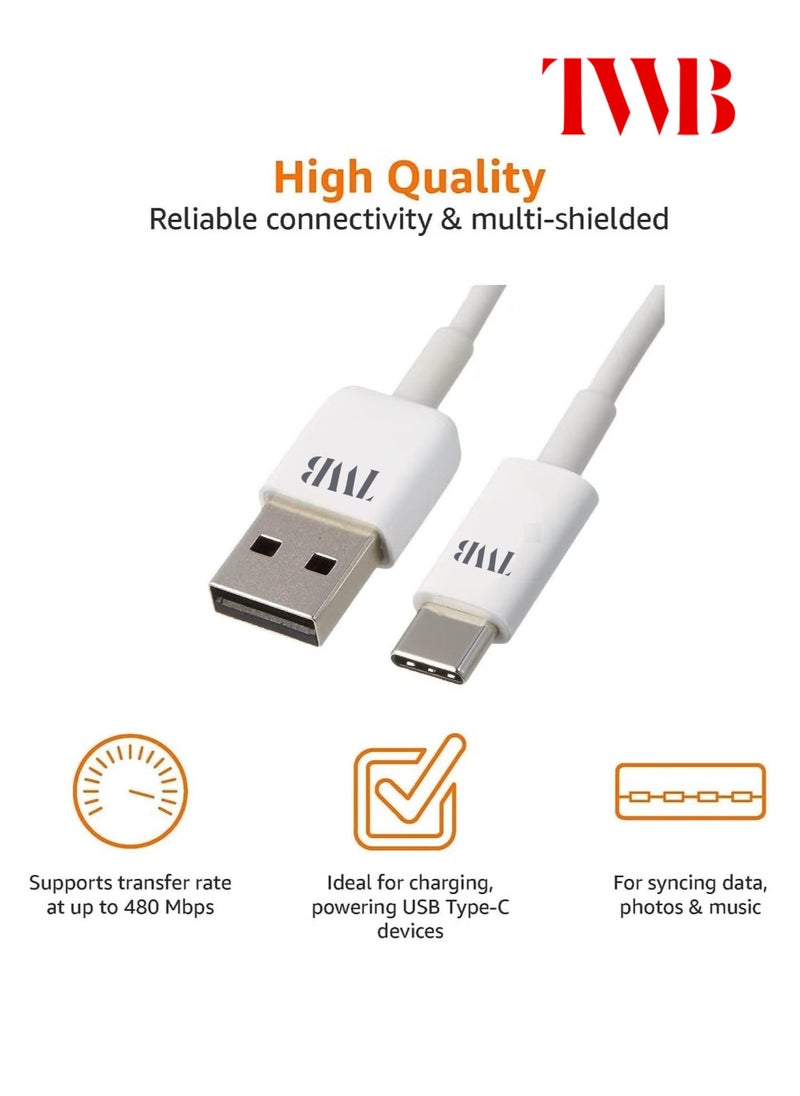 TWB - High quality USB A to USB Type C fast speed Cable Male Charger Cable 1 Meter White - Image 1