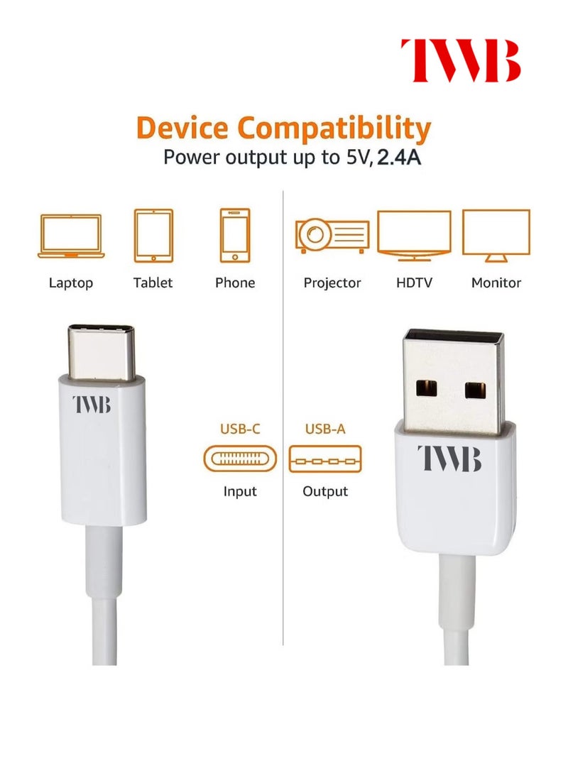 TWB - High quality USB A to USB Type C fast speed Cable Male Charger Cable 1 Meter White - Image 1