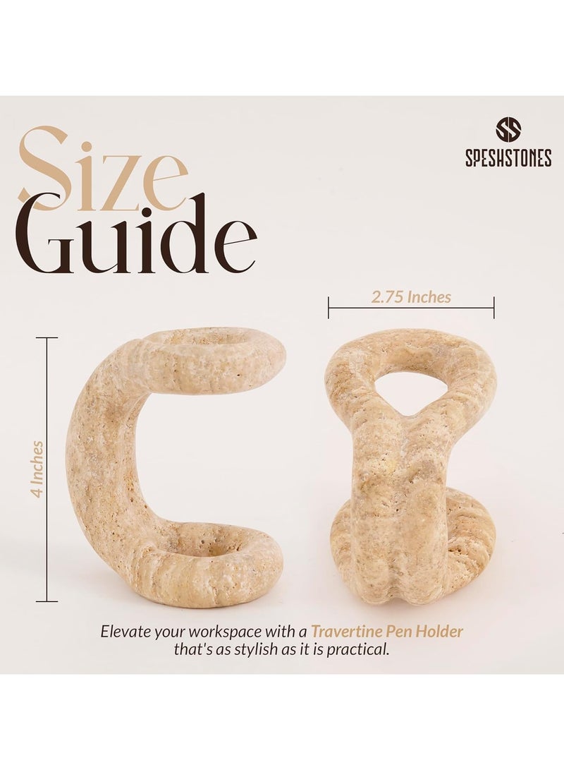 SPESHSTONES Pen Holder 4'' Inches Travertine Handmade Pencil Holder For Desk, Marble Pencil Holder, Travertine Toothbrush Holder, Makeup Brush Holder, Stone Pen Holder for Desk - Image 3