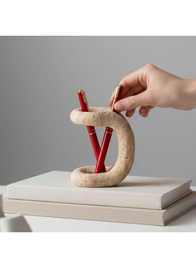 SPESHSTONES Marble Travertine Pen Holder for Desk 4 Inch – Desk Organizer, Makeup Brush Holder, Toothbrush Holder, Bathroom Organizer, Countertop Storage Organizer, Marble Bathroom Accessories - Image 3