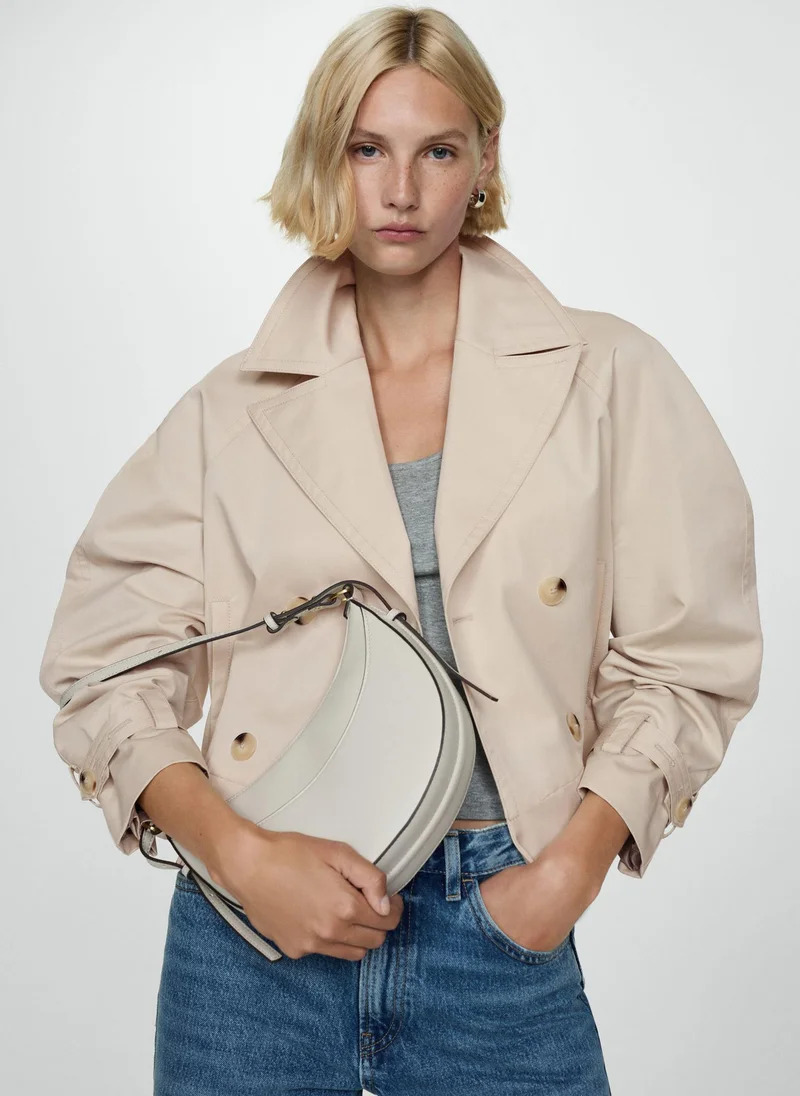 MANGO Cropped Trench Coat With Lapels