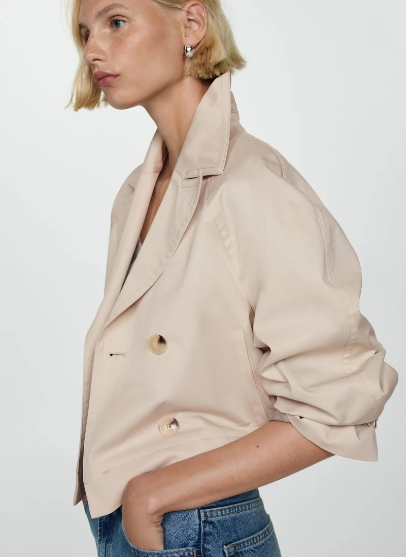 MANGO Cropped Trench Coat With Lapels