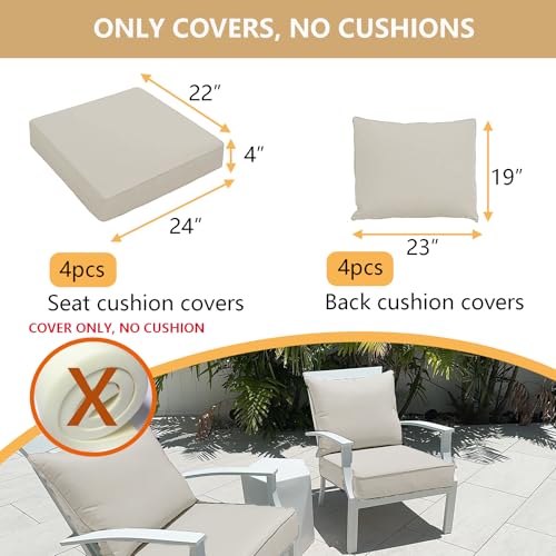 Oslimea Patio Cushion Covers Replacement Set of 4 Water UV Resistant Outdoor Cushion Slipcovers with Zipper Chair Seat Cushion Covers for Outdoor Furniture 23 x 19 Inch 24 x 22 x 4 Inch Tan - Image 3