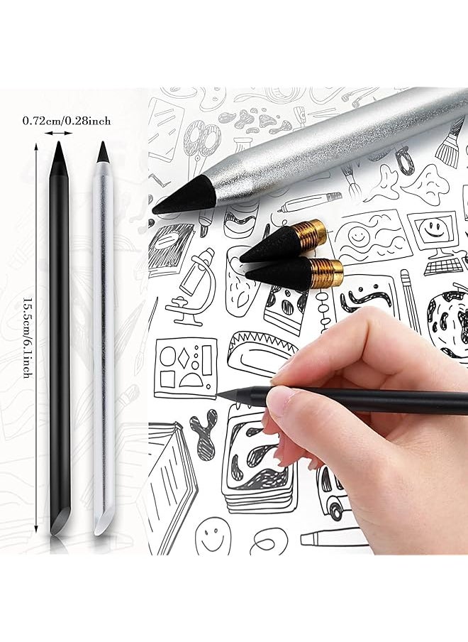 X spring - Metal Inkless Pencil 2 Pcs Infinity Pencil Everlasting Pencil With 2 Replaceable Nib And 2 Pen Cover Reusable Inkless Pencil For Writing Drawing Home Office School Supplies - Image 1