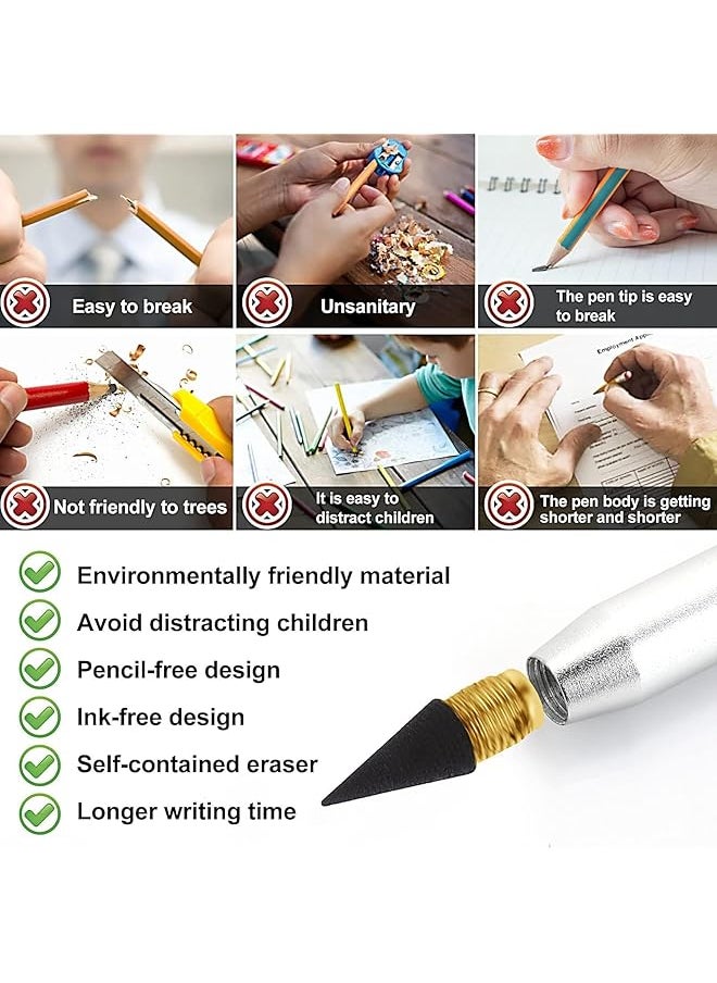 X spring - Metal Inkless Pencil 2 Pcs Infinity Pencil Everlasting Pencil With 2 Replaceable Nib And 2 Pen Cover Reusable Inkless Pencil For Writing Drawing Home Office School Supplies - Image 1