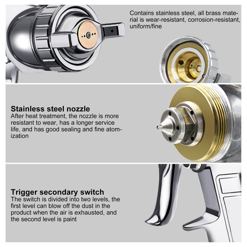 W‑71 Spray Gun Paint Iron Pneumatic Indurtrial Supplies with Pot Sprayer Nozzle for Home 1.3mmJP Style - Image 2
