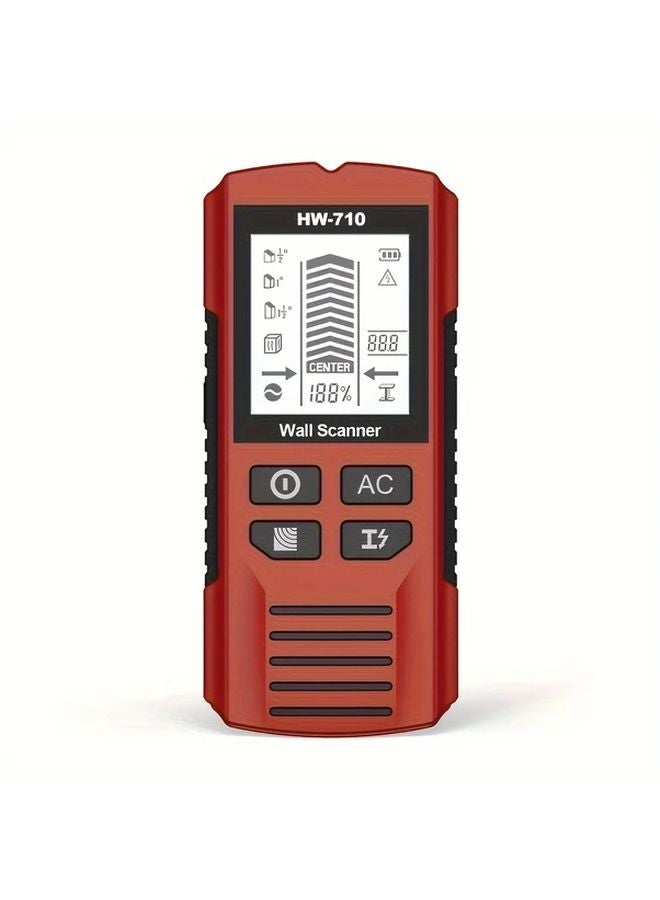 Red Wall Scanner 5 In 1 Multifunctional Stud Locator With LCD Display And Audio Alarm For Metal AC Wire And Pipeline Detection - Image 1