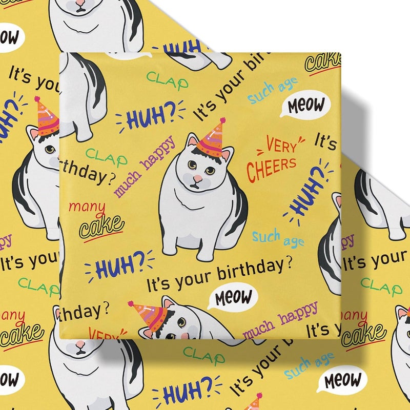 RUSPEPA RUSPEPA Funny Birthday Wrapping Paper  Mini Roll  Happy Birthday Cats Pattern for Birthday Party Gift Wrap and Special Occasions  17 inches x 164 feet  Cat - Image 2
