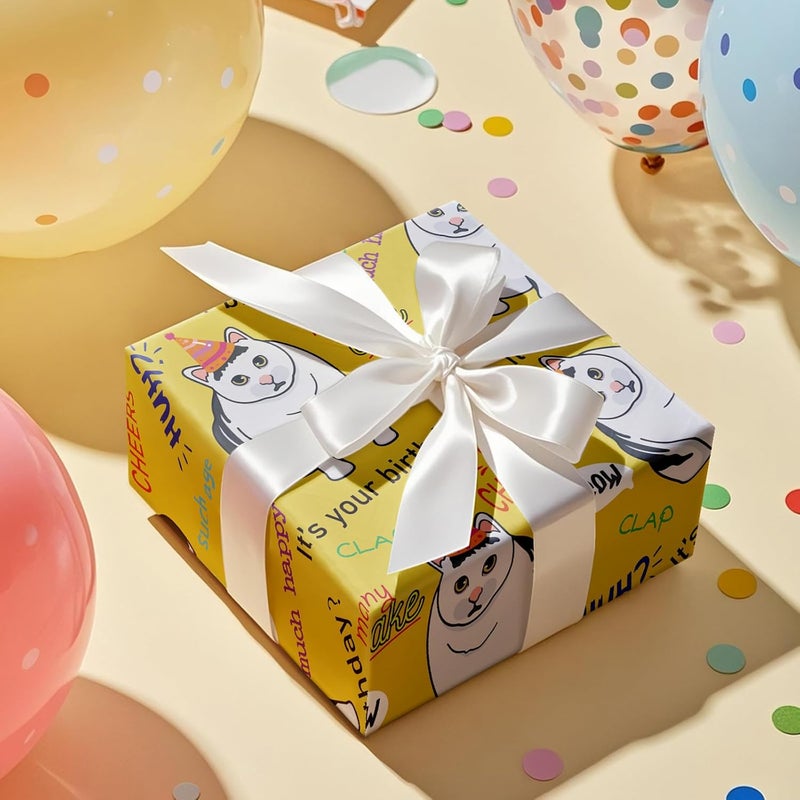 RUSPEPA RUSPEPA Funny Birthday Wrapping Paper  Mini Roll  Happy Birthday Cats Pattern for Birthday Party Gift Wrap and Special Occasions  17 inches x 164 feet  Cat - Image 5