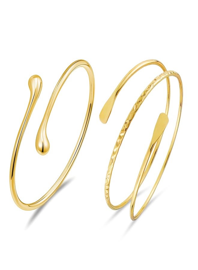Flavizo Women's Arm Cuff 2-Piece Set Adjustable Boho Armlet Lightweight | Stackable Design | Gold Bajuband | Gift Ready Packaging - Image 1
