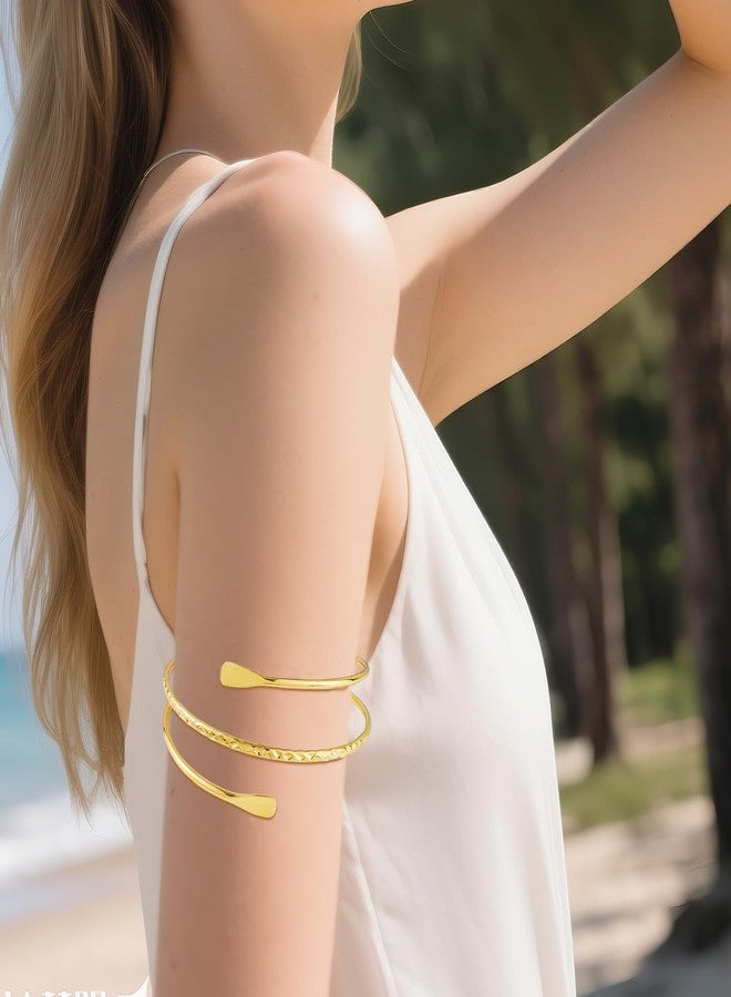 Flavizo Women's Arm Cuff 2-Piece Set Adjustable Boho Armlet Lightweight | Stackable Design | Gold Bajuband | Gift Ready Packaging - Image 4