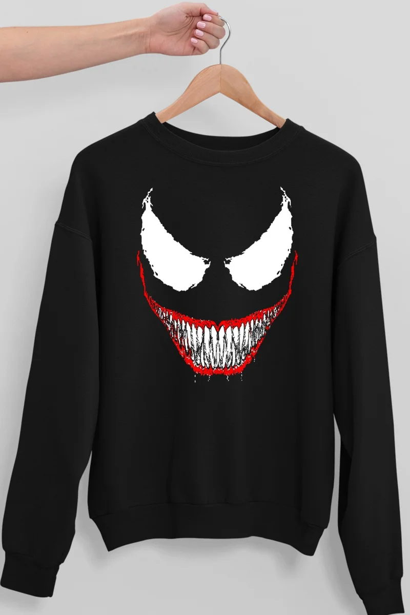 روك اند رول Crocodile Teeth Black Oversize Crew Neck Thick Women's Sweatshirt