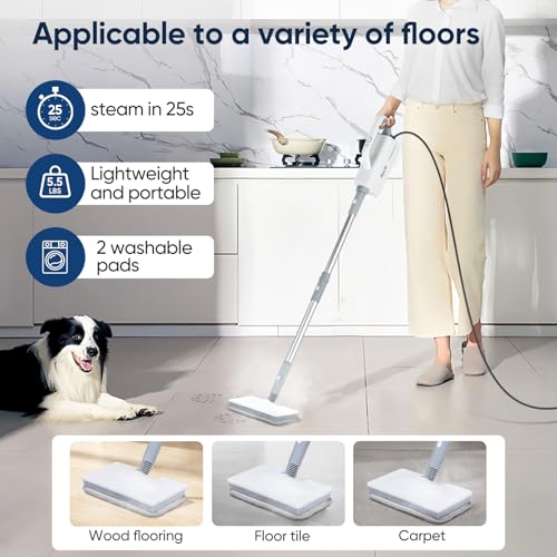 Seyola Steam Mop for Floor Cleaning, Steam Cleaner for Home with Handheld 6-in-1 Multi-function Attachments for Hardwood Floors, Clothes, Windows, Tiles Grout, Furniture Cleaning (off-white) - Image 4