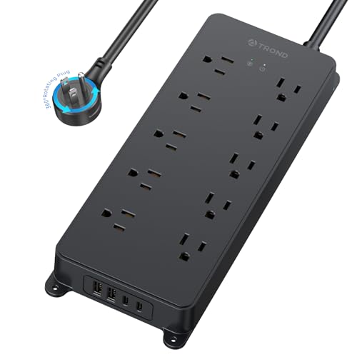 TROND Surge Protector Power Strip with 360° Rotating Flat Plug, 4000J, ETL Listed, 10 Widely Spaced Outlets, 2 USB A and 2 USB C, 5ft Extension Cord, Wall Mountable, for Home Office Garage, Black - Image 1