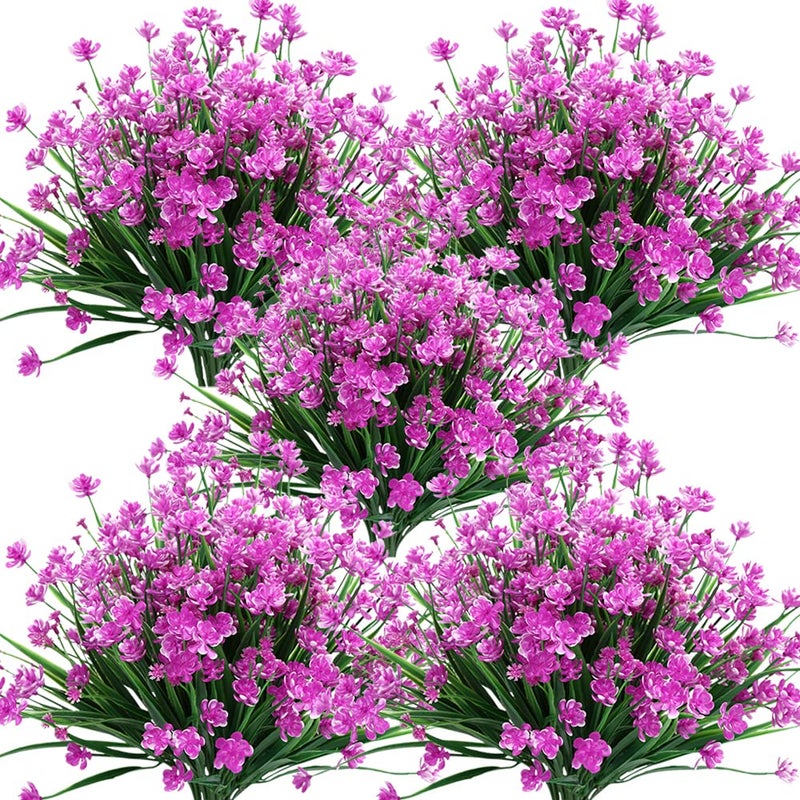 KLEMOO Artificial Flowers 8 Bundles Fake Outdoor UV Resistant Greenery Faux Plants Shrubs for Indoor Outside Hanging Planter Home Office Wedding Farmhouse Decor Fuchsia