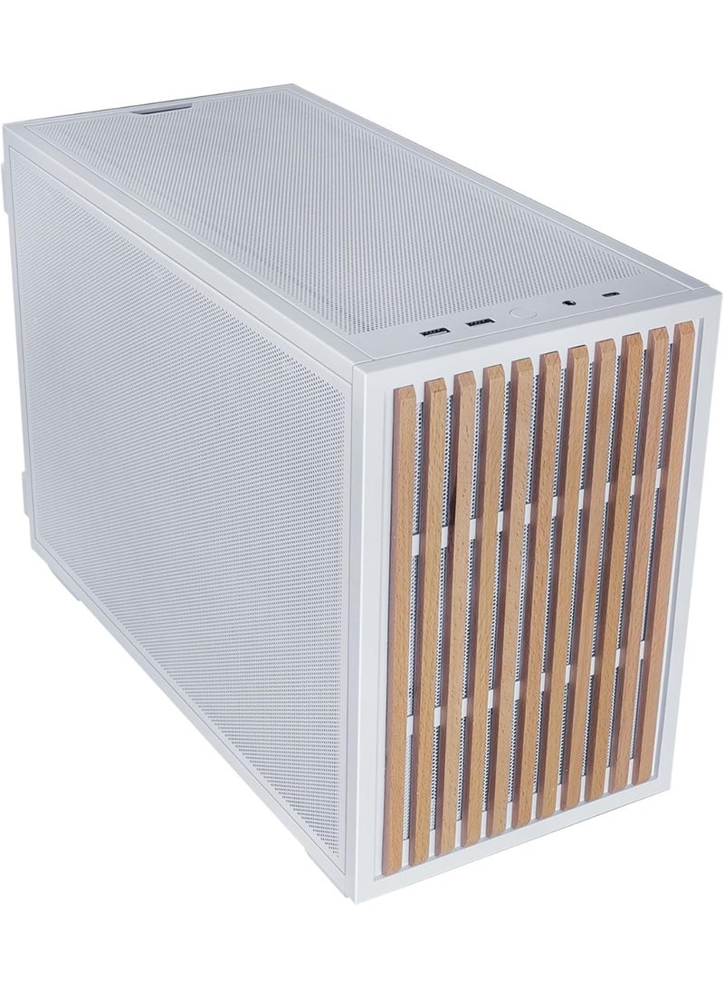 LIAN LI B4-mATX Wood PC Case – 21.3L Compact mATX/Mini-ITX Chassis, Natural Wood Front Panel, 358mm 4-Slot GPU Support, 165mm CPU Cooler, 360mm Radiator, ATX/SFX PSU, Up to 9 Fans, Vertical/Horizontal Layout, White | G99.B4W-WD.00 - Image 2