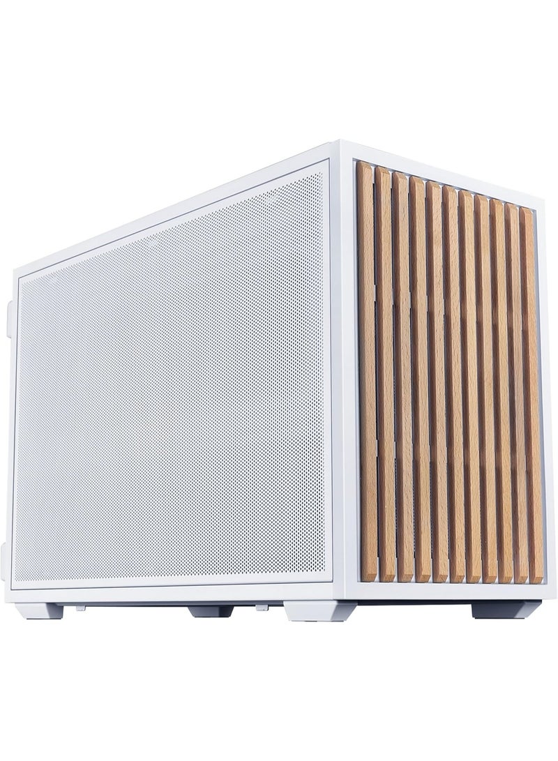 LIAN LI B4-mATX Wood PC Case – 21.3L Compact mATX/Mini-ITX Chassis, Natural Wood Front Panel, 358mm 4-Slot GPU Support, 165mm CPU Cooler, 360mm Radiator, ATX/SFX PSU, Up to 9 Fans, Vertical/Horizontal Layout, White | G99.B4W-WD.00 - Image 1