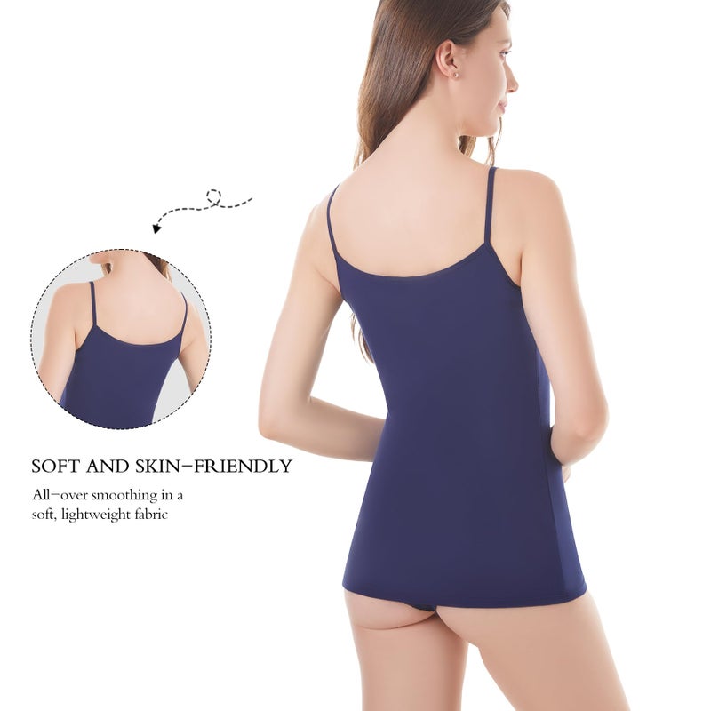 POWER UNICO FLOWER Womens Tank Top Camisoles with Premium Cotton Italian Design - Trimmed with Flower Lace on Neckline (928-Navy, XL) - Image 4