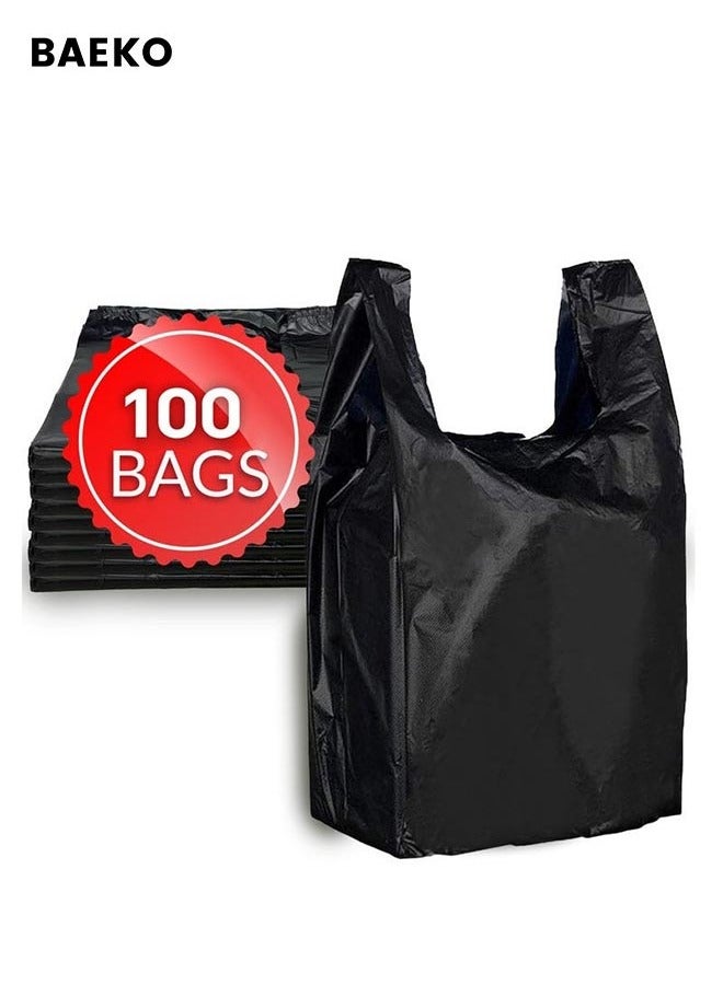 BAEKO 100 T-shirt Plastic Bags, Garbage Bags with Handles, Grocery Bags, Shopping Bags,Restaurant Bags, Thick and Durable (Black, 60cm*40cm)  - Image 1
