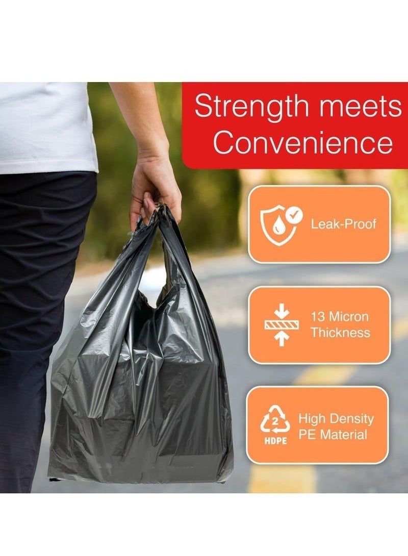 BAEKO 100 T-shirt Plastic Bags, Garbage Bags with Handles, Grocery Bags, Shopping Bags,Restaurant Bags, Thick and Durable (Black, 60cm*40cm)  - Image 2