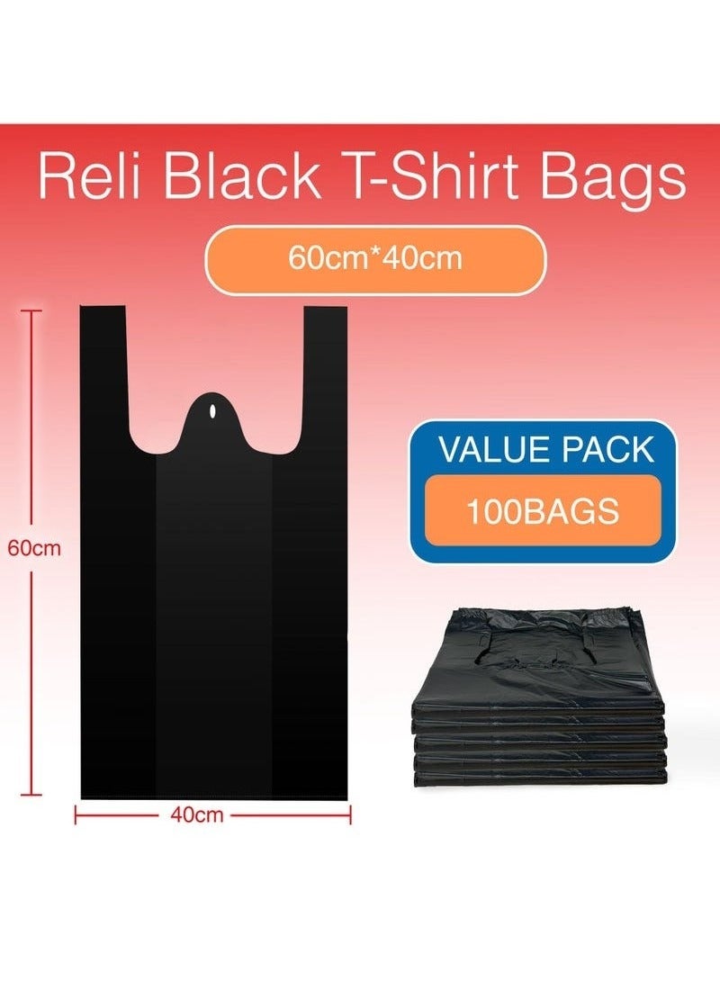 BAEKO 100 T-shirt Plastic Bags, Garbage Bags with Handles, Grocery Bags, Shopping Bags,Restaurant Bags, Thick and Durable (Black, 60cm*40cm)  - Image 5