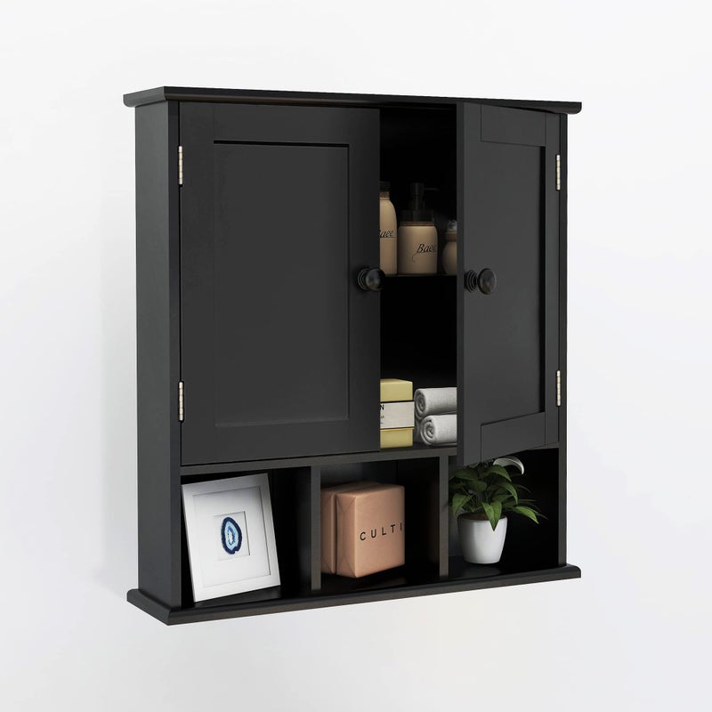 TaoHFE Black Bathroom Over The Toilet Storage Cabinet,Wall Medicine Cabinet Organizer with 2 Door Adjustable Shelves,Wooden Modern Bathroom Shelves Wall Mounted Laundry Room - Image 2