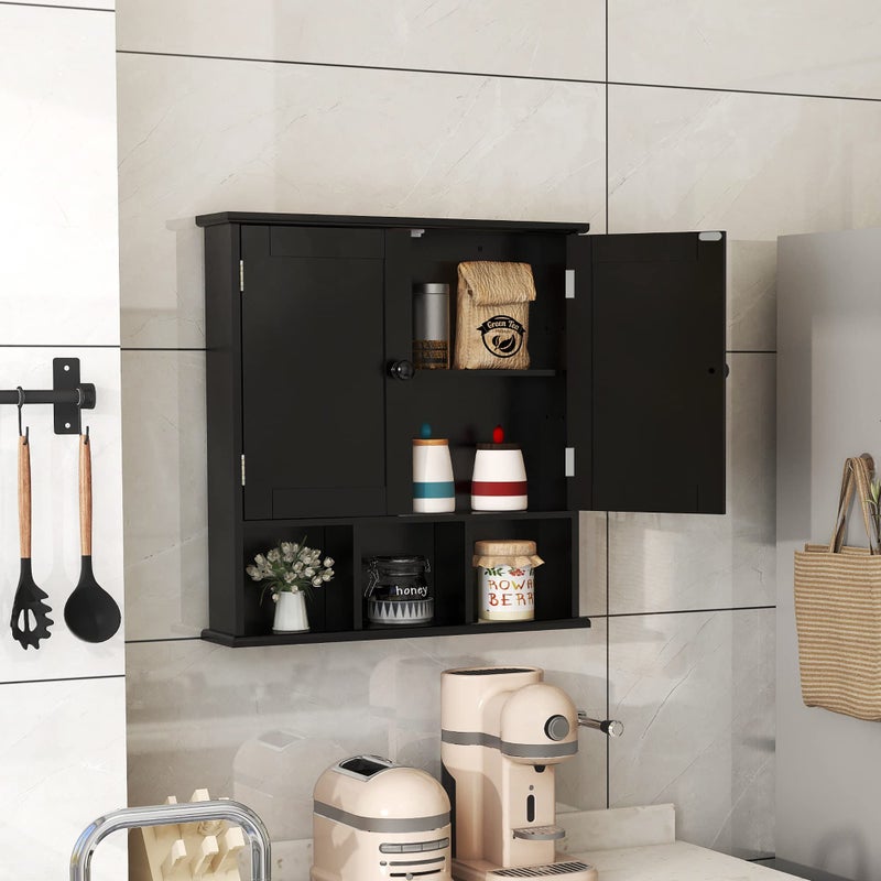 TaoHFE Black Bathroom Over The Toilet Storage Cabinet,Wall Medicine Cabinet Organizer with 2 Door Adjustable Shelves,Wooden Modern Bathroom Shelves Wall Mounted Laundry Room - Image 5
