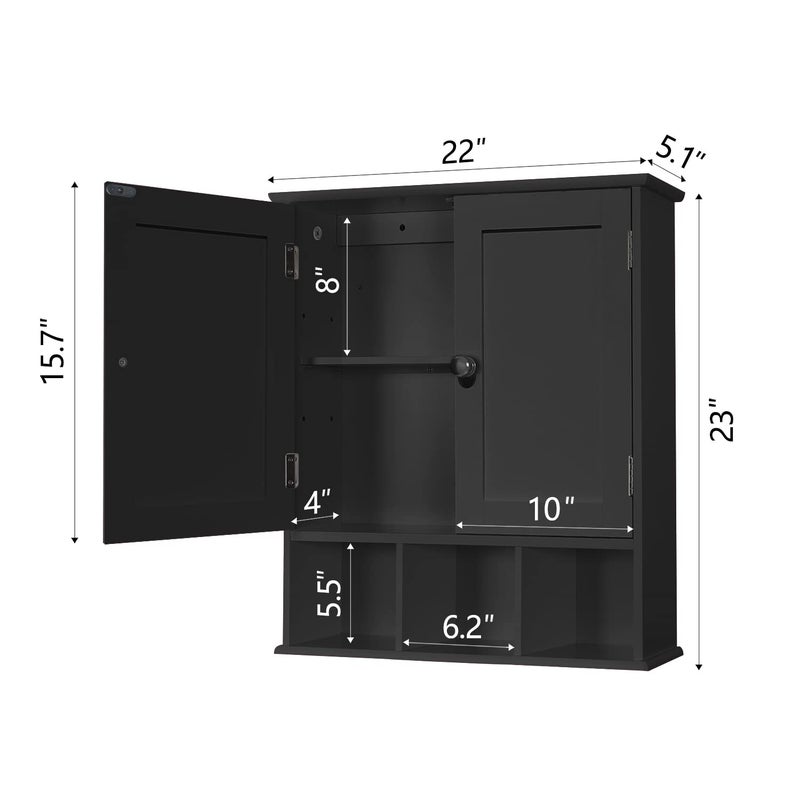 TaoHFE Black Bathroom Over The Toilet Storage Cabinet,Wall Medicine Cabinet Organizer with 2 Door Adjustable Shelves,Wooden Modern Bathroom Shelves Wall Mounted Laundry Room - Image 3
