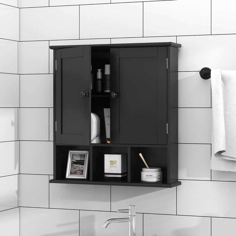 TaoHFE Black Bathroom Over The Toilet Storage Cabinet,Wall Medicine Cabinet Organizer with 2 Door Adjustable Shelves,Wooden Modern Bathroom Shelves Wall Mounted Laundry Room - Image 4