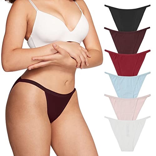 LEVAO Women's Bikini Panties Cotton Underwear, Plus Size High Cut String Ladies Cheeky Underwear Multipack 6 Pack - Image 1