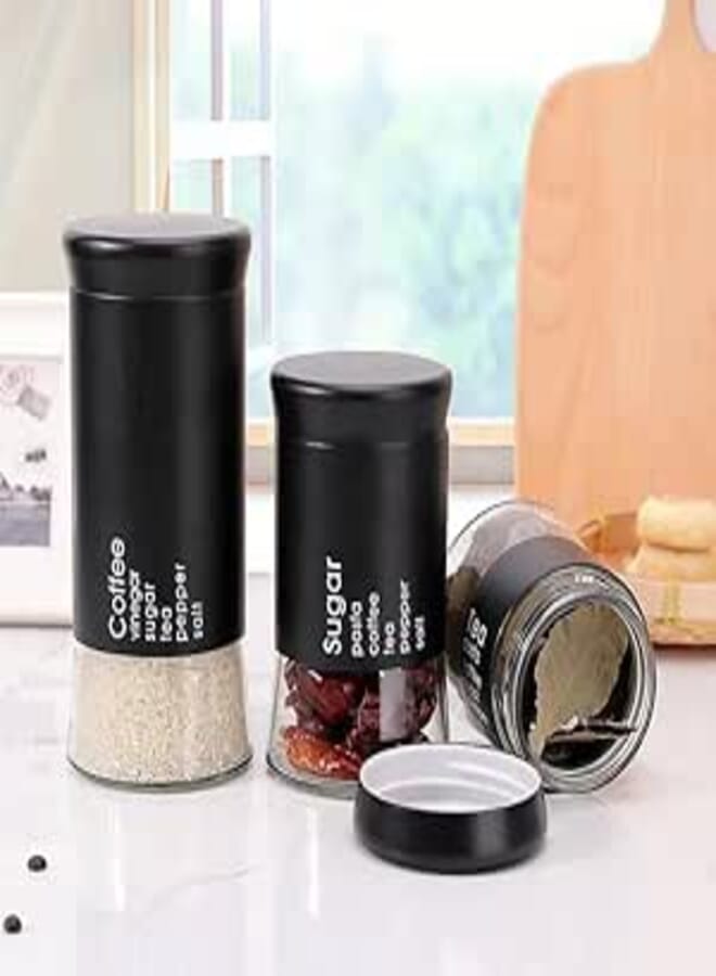 Generic Glass Storage Jars with Black Lids, Set of 3, 450ml/700ml/1000ml, Kitchen Canister Set for Coffee, Sugar, Spices .mk