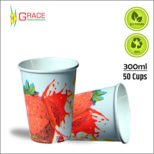GRACE PAPER GLASS Printed Paper Glass, Disposable Cups for Party/Home/Office (Pack of 50)- Multicolour, 300 ml - Image 2