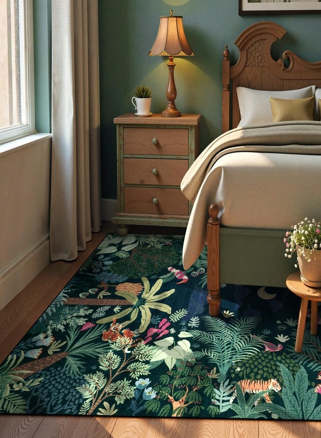 لايف بوكس سجادة لايف بوكس قابلة للغسل بنقشة حيوانات الغابة، مقاس 5x7، لون أزرق، مناسبة لغرفة المعيشة، سجاد مانع للانزلاق لغرفة نوم الأطفال، مناسبة لغرفة لعب الأولاد وغرفة الأطفال الرضع، سجادة ناعمة مقاومة للبقع باللونين الأزرق والأخضر لغرفة الأطفال وغرفة طعام الأولاد - Image 3