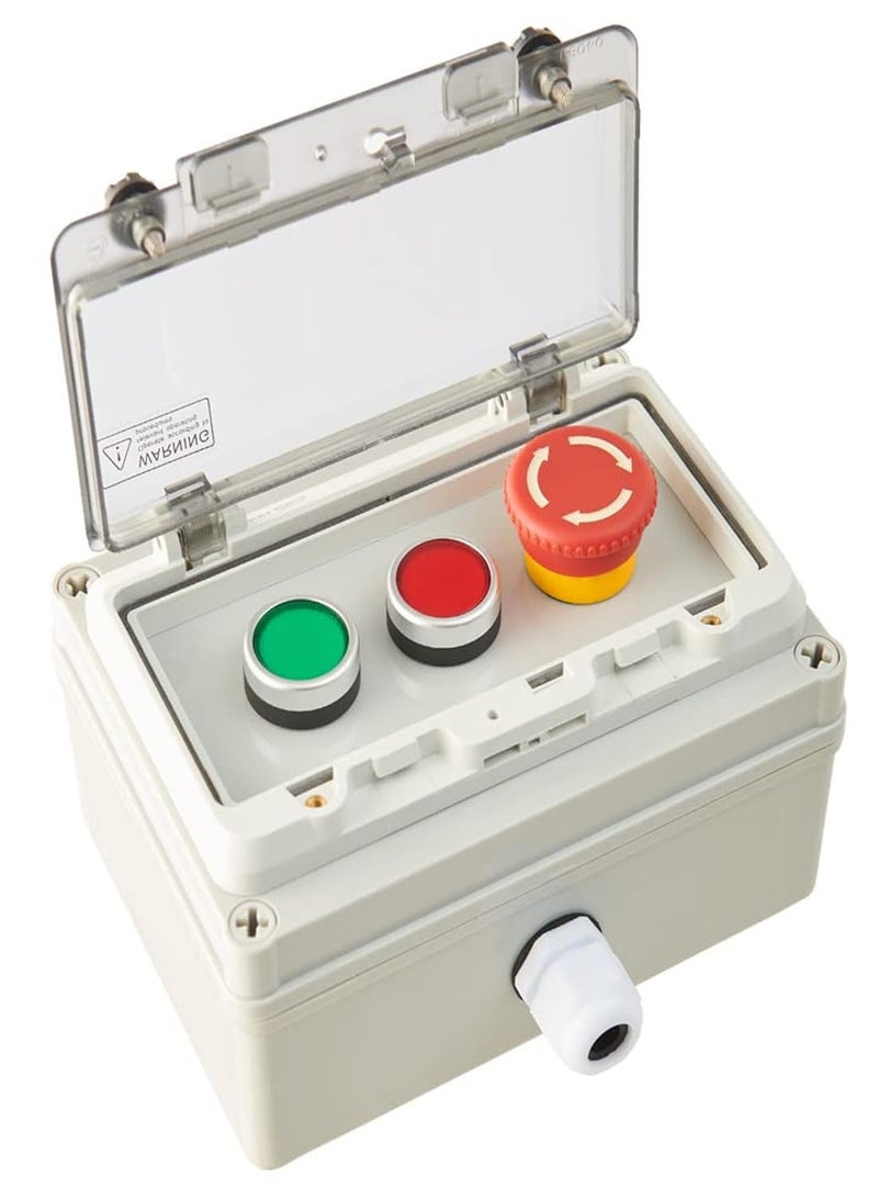Excefore Push Button Station, IP67 Outdoor Waterproof Button Switch Box Emergency Stop Button Switch, Key Button Switch and Green Instantaneous Button Switch with Protective Cover Anti-Misoperation Switch - Image 1