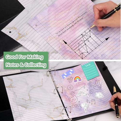 OKWUYiK 500 Sheets 8×10.5 Inch Colored Loose Leaf Paper Wide Ruled for 3-Ring Binder 11/32" Spacing Colored Marble Lined Filler Notebook Paper Wide Ruled 3-Hole Punched 80gsm for School Office - Image 4