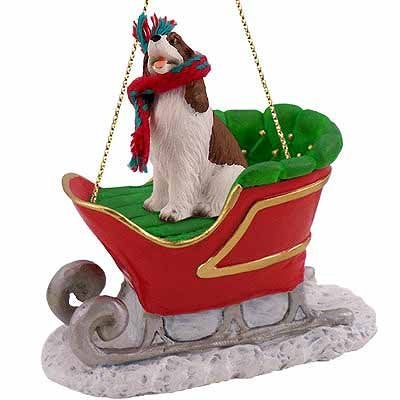 Springer Spaniel Sleigh Ride Christmas Ornament Liver-White - Delightful!