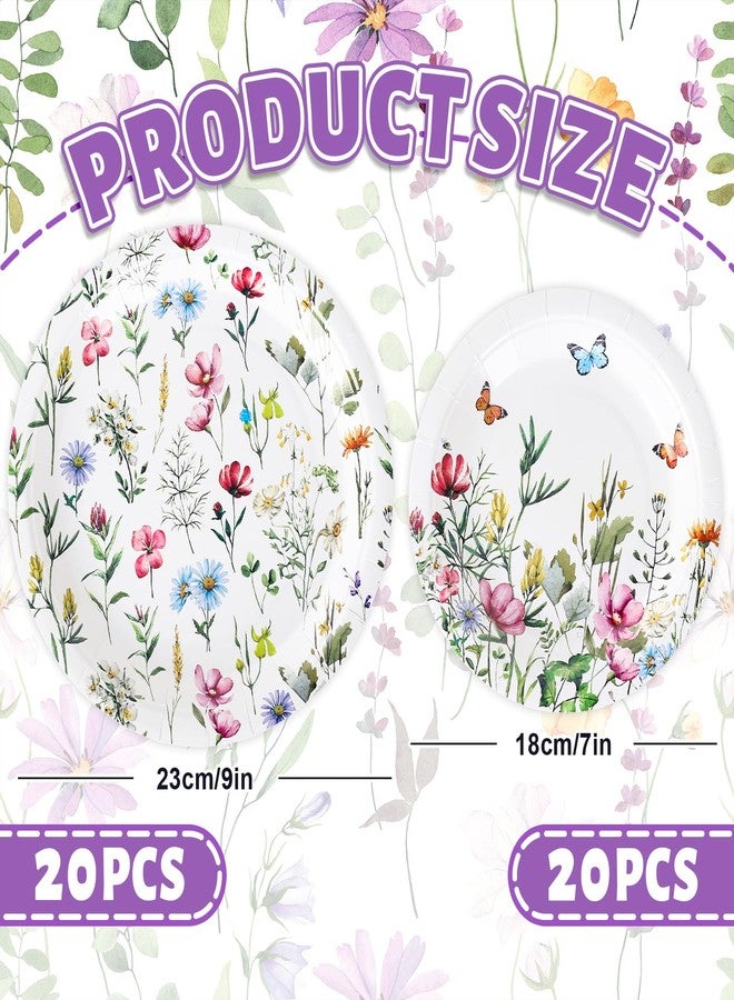 Whaline 40Pcs Wildflower Paper Plates Floral Party Decoration 7 In & 9 Inch Disposable Dinner Dessert Plates for Spring Summer Picnic Birthday Bridal Shower Baby Shower Party Tableware Supplies - Image 2