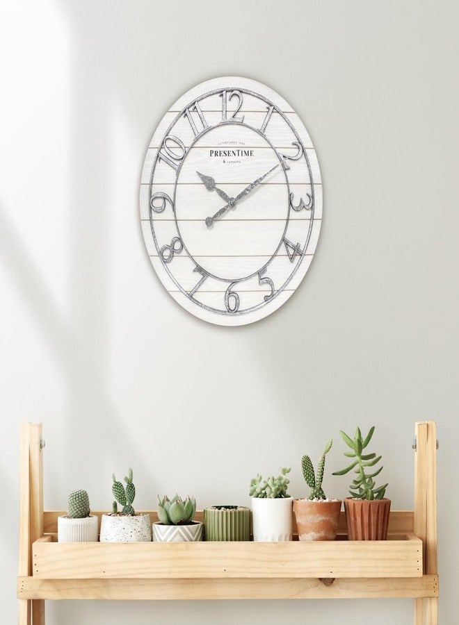 Presentime & Co Classic Farmhouse Shiplap Clock, 19.5 inch, Galvanized Finish Arabic Numerals with White Shiplap Style. Large Farmhouese Decor for Living Room, Entryway, Home Office. Wall Décor - Image 5
