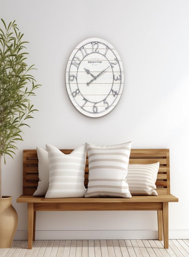 Presentime & Co Classic Farmhouse Shiplap Clock, 19.5 inch, Galvanized Finish Arabic Numerals with White Shiplap Style. Large Farmhouese Decor for Living Room, Entryway, Home Office. Wall Décor - Image 3