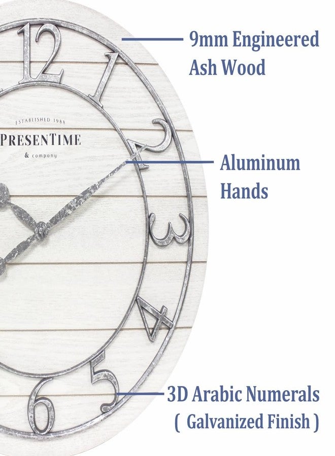 Presentime & Co Classic Farmhouse Shiplap Clock, 19.5 inch, Galvanized Finish Arabic Numerals with White Shiplap Style. Large Farmhouese Decor for Living Room, Entryway, Home Office. Wall Décor - Image 2