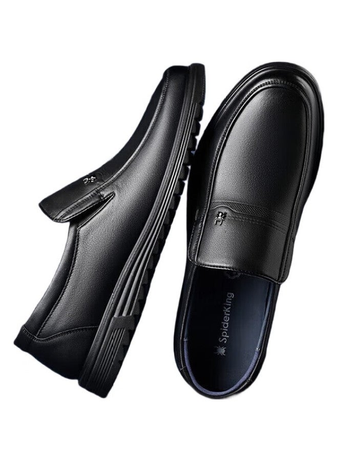 Spider King Leather Shoes For Men, Business Casual British Style Slip-On Loafers For Middle-Aged And Elderly Fathers, 48475 Black, Size 42 - Image 1