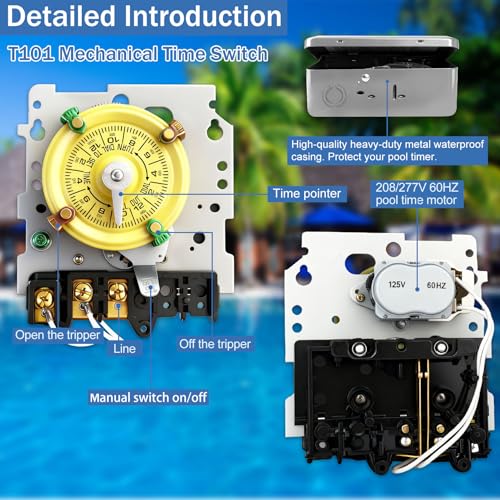 Bxmgr T101 Mechanical Timer Switch, T101 Pool Timer, 120V 2HP SPST 40A Time Switch, 24 Hour 12 ON/Off for Pool Pump, Heavy-Duty Mechanical Time Switches, for Lights Pumps HVAC Systems, 5 Years Warranty - Image 2
