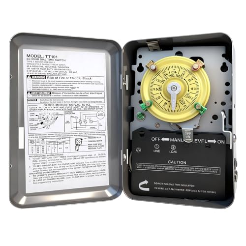 Bxmgr T101 Mechanical Timer Switch, T101 Pool Timer, 120V 2HP SPST 40A Time Switch, 24 Hour 12 ON/Off for Pool Pump, Heavy-Duty Mechanical Time Switches, for Lights Pumps HVAC Systems, 5 Years Warranty - Image 1