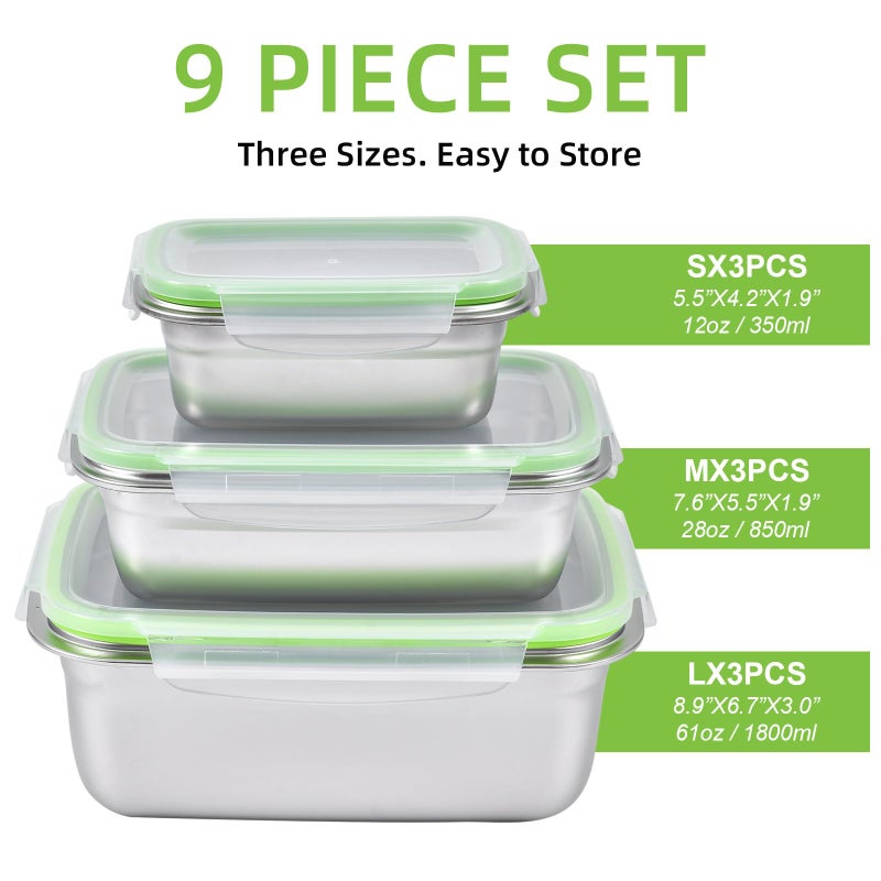 UPTRUST Stainless Steel Food Storage Containers | Leak Proof & Airtight Lids | Set of 9 Containers, Dishwasher & Freezer Safe - Image 2