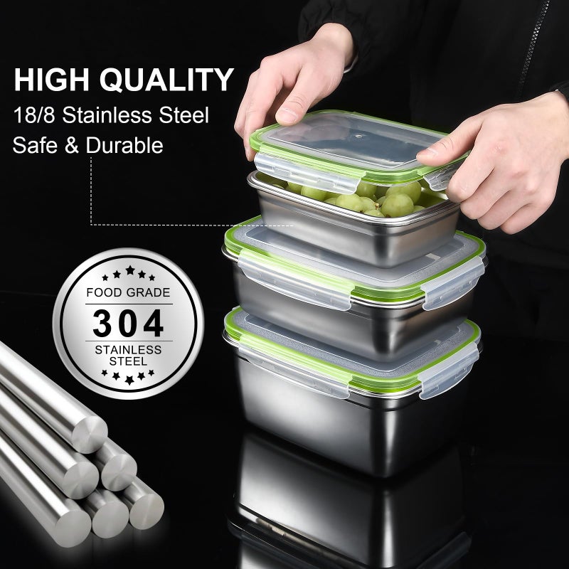 UPTRUST Stainless Steel Food Storage Containers | Leak Proof & Airtight Lids | Set of 9 Containers, Dishwasher & Freezer Safe - Image 5