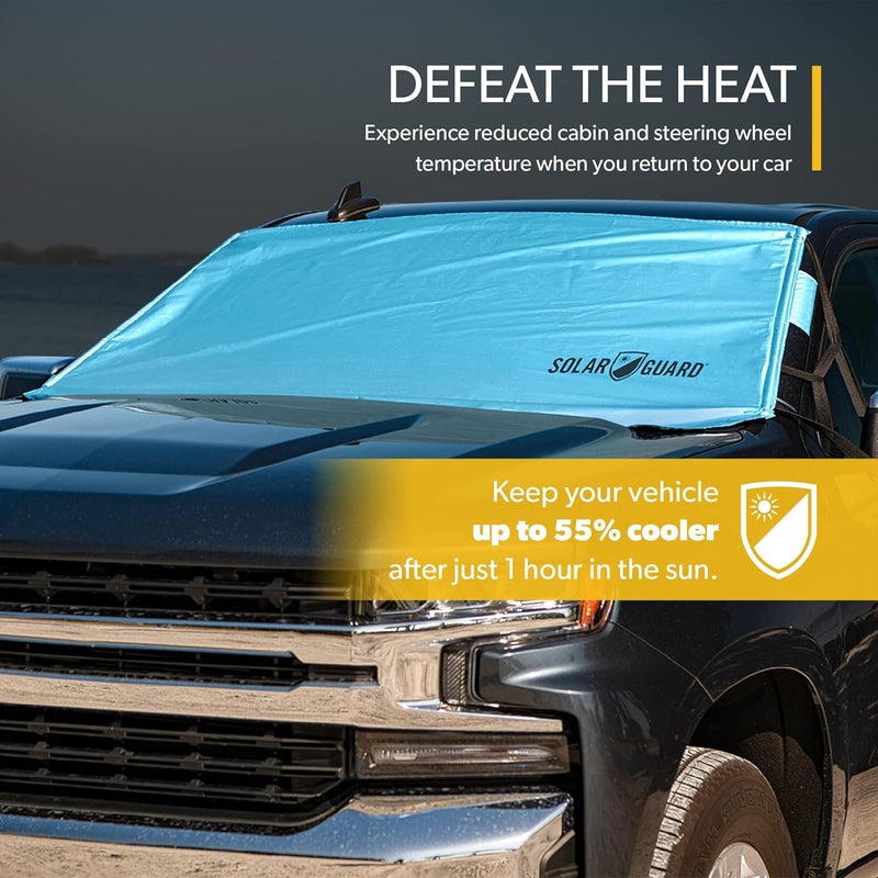 FrostGuard SolarGuard Plus Sunshade for Car Windshield - Reflective Car Shades for Windshield, Blocks Damaging UV Rays - for Use on Front Window Exterior, Includes Security Flaps - Pool Blue, XL Size - Image 3