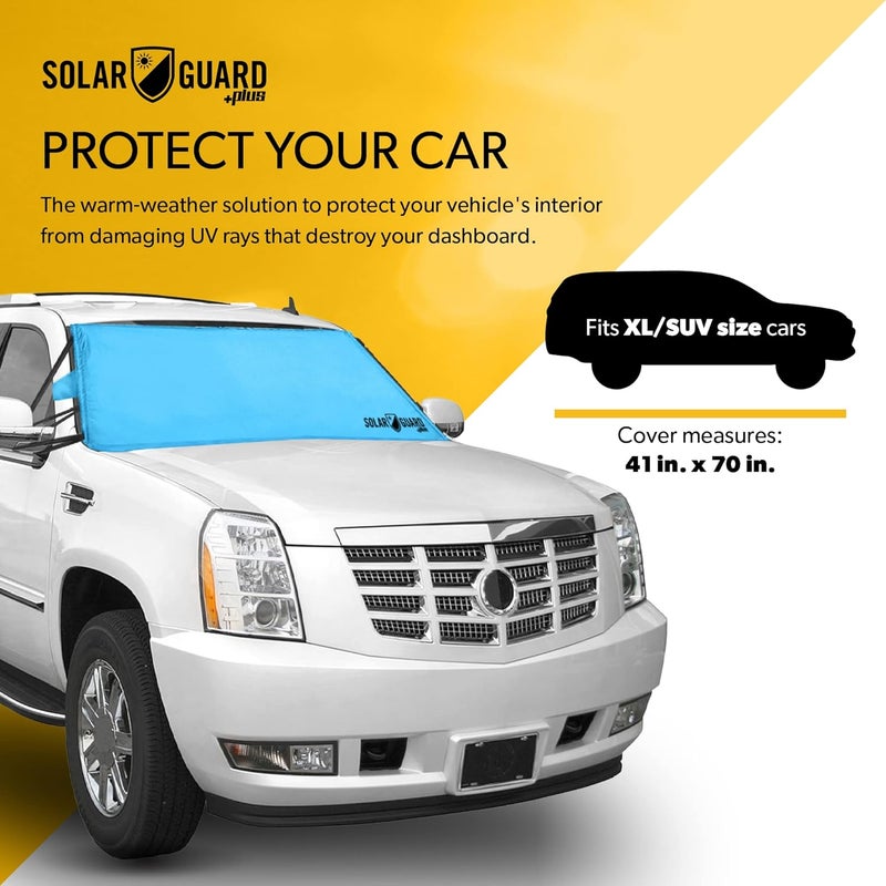 FrostGuard SolarGuard Plus Sunshade for Car Windshield - Reflective Car Shades for Windshield, Blocks Damaging UV Rays - for Use on Front Window Exterior, Includes Security Flaps - Pool Blue, XL Size - Image 2