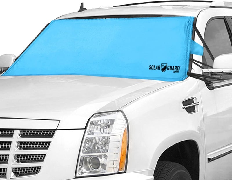 FrostGuard SolarGuard Plus Sunshade for Car Windshield - Reflective Car Shades for Windshield, Blocks Damaging UV Rays - for Use on Front Window Exterior, Includes Security Flaps - Pool Blue, XL Size - Image 1