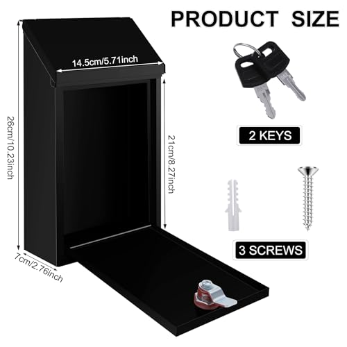 Sel Natural Metal Donation Box with Locking Suggestion Slot and Key - Wall Mounted Mailbox for Cash, Home Office, Outdoor (Black) - Image 2