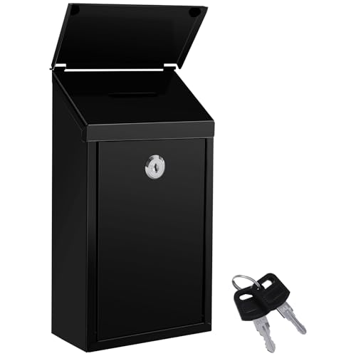 Sel Natural Metal Donation Box with Locking Suggestion Slot and Key - Wall Mounted Mailbox for Cash, Home Office, Outdoor (Black) - Image 1